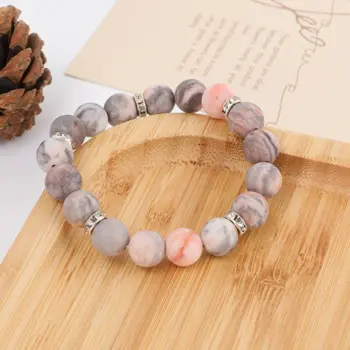 Zebra Stone Heart Bead Bracelet
